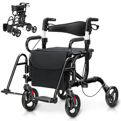 Senior-Friendly 2-in-1 Rollator Walker with Built-in Seat and Medical-Grade Support