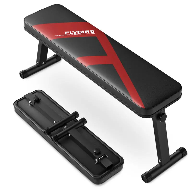 FLYBIRD Foldable Flat Weight Bench, Compact & Durable for Home Gym, Supports 600 lbs, Easy Assembly, Adjustable Foot Caps