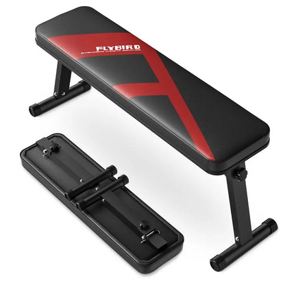 FLYBIRD Foldable Flat Weight Bench, Compact & Durable for Home Gym, Supports 600 lbs, Easy Assembly, Adjustable Foot Caps