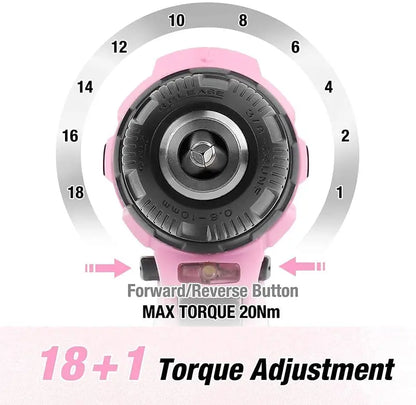 WORKPRO 12V Cordless Drill Kit for Women  Pink Ribbon Design