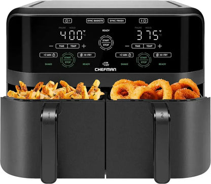 Chefman Dual-Basket Digital Air Fryer — 6-Quart Smart Sync Touchscreen with High-Performance Frying