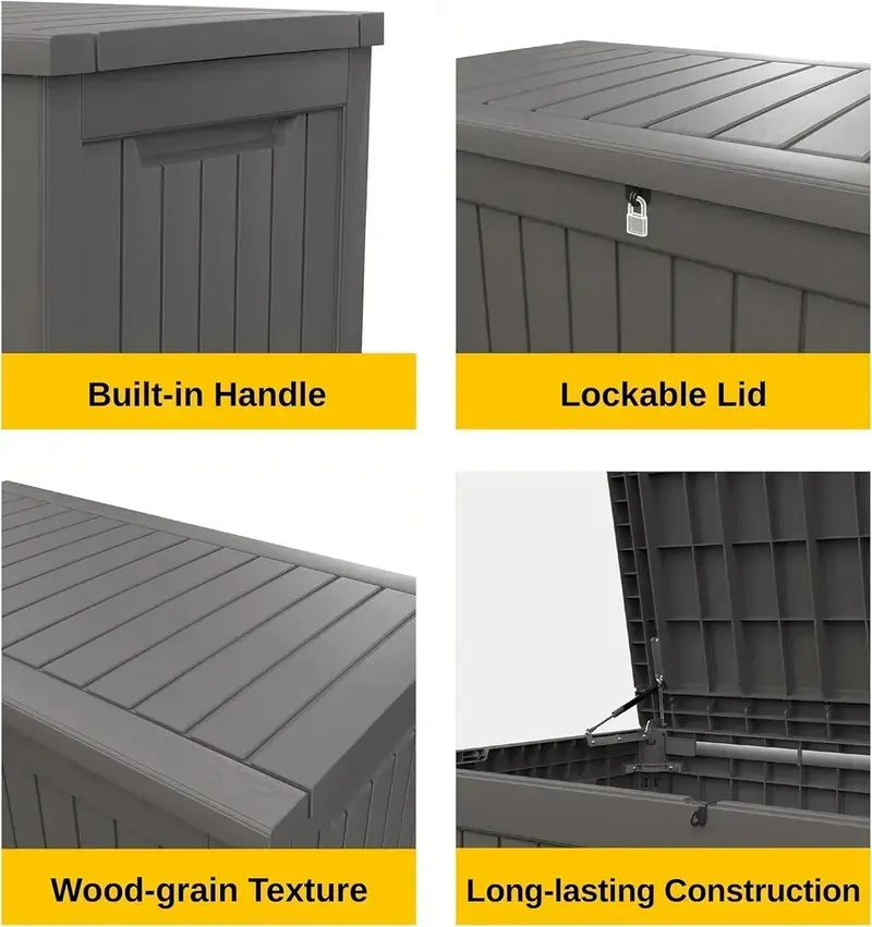 EAST OAK 60-Gallon Weatherproof Deck Box — Resin Outdoor Storage Bin for Patio or Garage