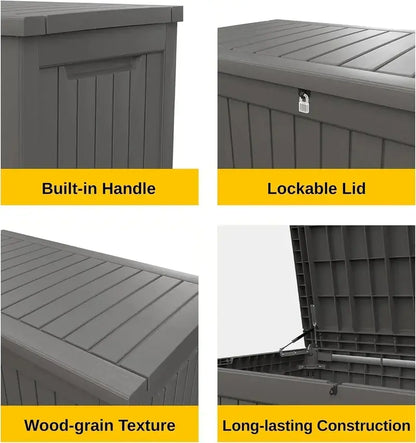 EAST OAK 60-Gallon Weatherproof Deck Box — Resin Outdoor Storage Bin for Patio or Garage