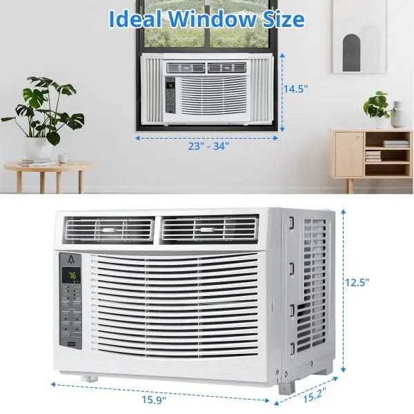 6000 BTU Window Air Conditioner  Energy-Efficient Cooling Unit for Rooms up to 250 sq ft, Reusable Filter & Digital Controls