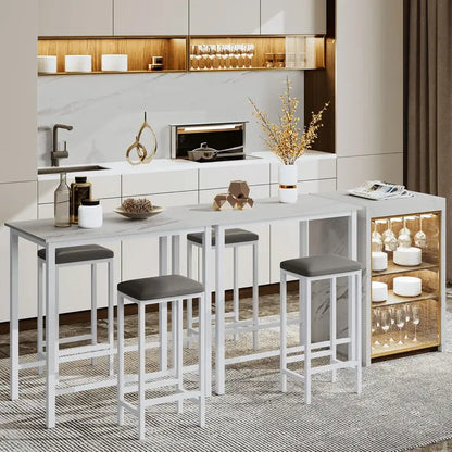 White Faux Marble 3-Piece Breakfast Nook Set: Pub-Height Table + 2 Matching Stools for Compact Spaces