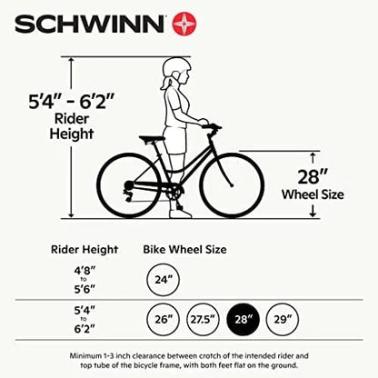 Schwinn Wayfarer Adult Hybrid Bike | 7-Speed, Step-Over/Step-Through, 700C Wheels, Rear Rack