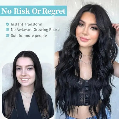 26″ Long Wavy Black Lace Front Wig for Women  Synthetic, Heat-Resistant, Daily/Party Use