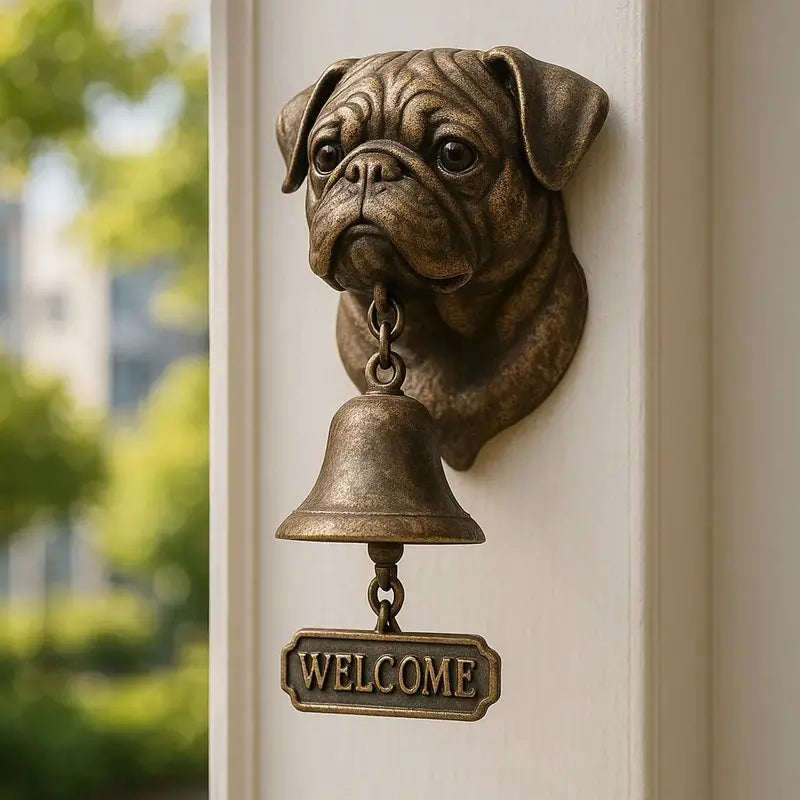 Welcome Bell Shepherd Bronze Wall Chime  Elegant Canine-Themed Entryway Accent