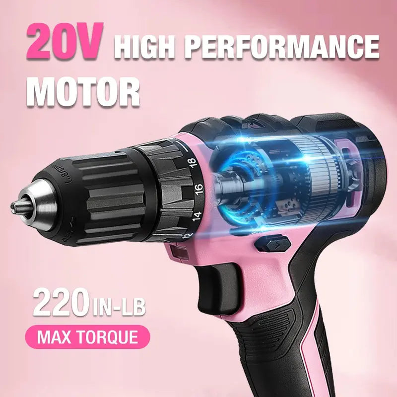WORKPRO 20V Pink Cordless Drill Driver + 141-Piece Home Tool Kit  Pink Ribbon Bundle
