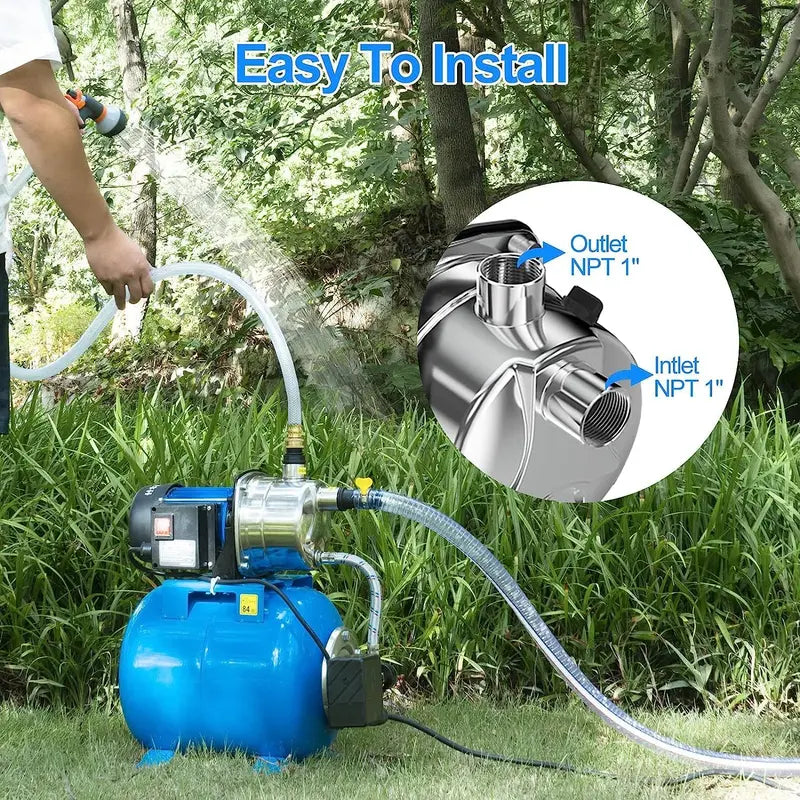 1.6 HP Stainless Steel Shallow Well Jet Pump  1268 GPH, Includes Pressure Tank for Irrigation & Home Water Systems
