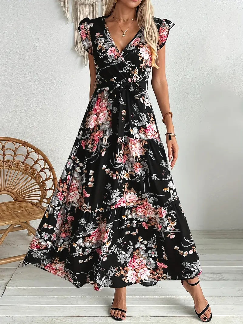 Robe Florale Noire "Jardin Nocturne"