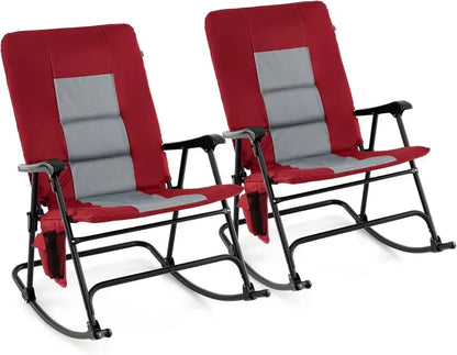 Extra-Large Folding Rocking Lounge Chair  Padded Seating, Sturdy Metal Frame & Side Organizer Pocket