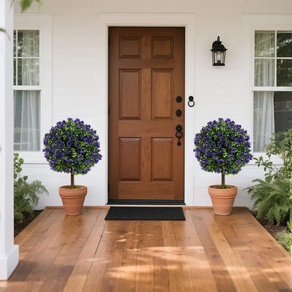 Set of 2 Artificial Purple Rose Topiary Balls  22-Inch Faux Shrub Arrangements in Decorative Pots