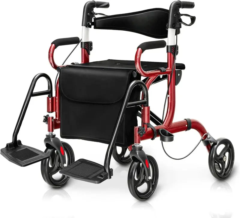Dual-Function Folding Rollator Walker and Transport Wheelchair for Seniors