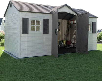 Lifetime 8 ft × 15 ft Outdoor Storage Shed  Desert Sand Color, Weather-Resistant Design
