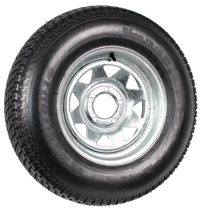 2-Pk Trailer Tire On Rim ST205/75D14 2057514 F78-14 5 Lug Spoke Wheel Galvanized