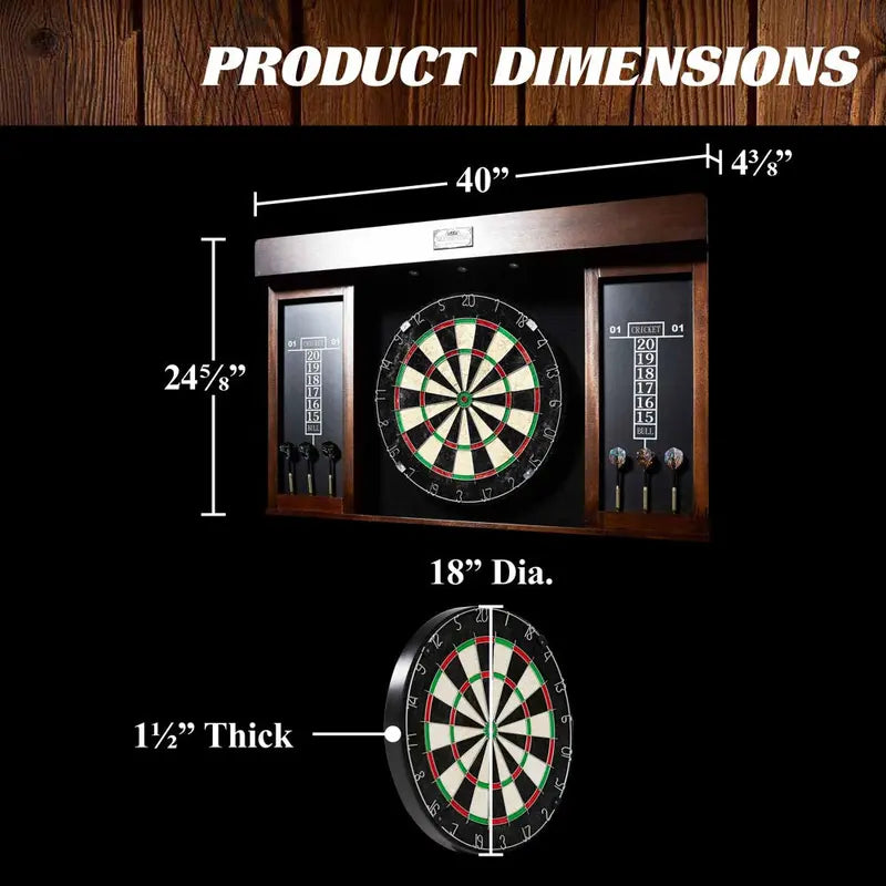 Barrington 40″ Dartboard Cabinet  LED Illumination, Self-Healing Target, Includes 6 Darts & Scoreboards