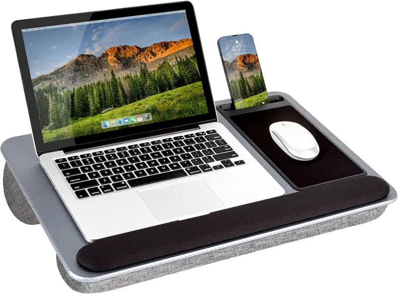 Ergonomic Lap Desk for Remote Work Featuring Integrated Mouse Pad, Cushion & Device Slot