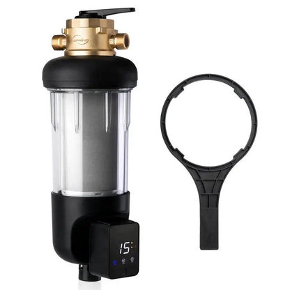 WSP200ARJ-BP Reusable Spin-Down Whole House Water Filter with Touch-Screen Auto Flushing & Bypass, Black