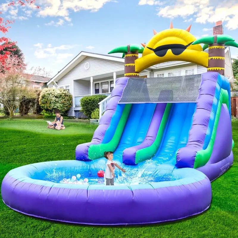 Relunch 26-Foot Inflatable Dual-Lane Water Slide for Kids &amp; Adults  PVC Outdoor Splash Park with Blower &amp; Pool