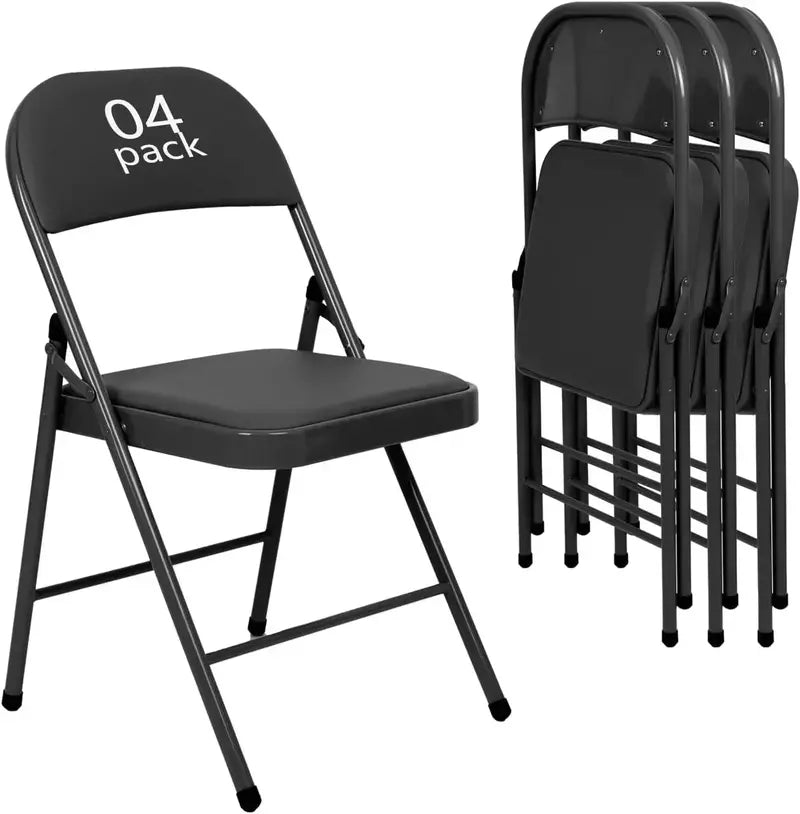 Set of Six Black Folding Chairs ¡ª Leather-Upholstered Event Seating for Weddings, Offices &amp; Gatherings