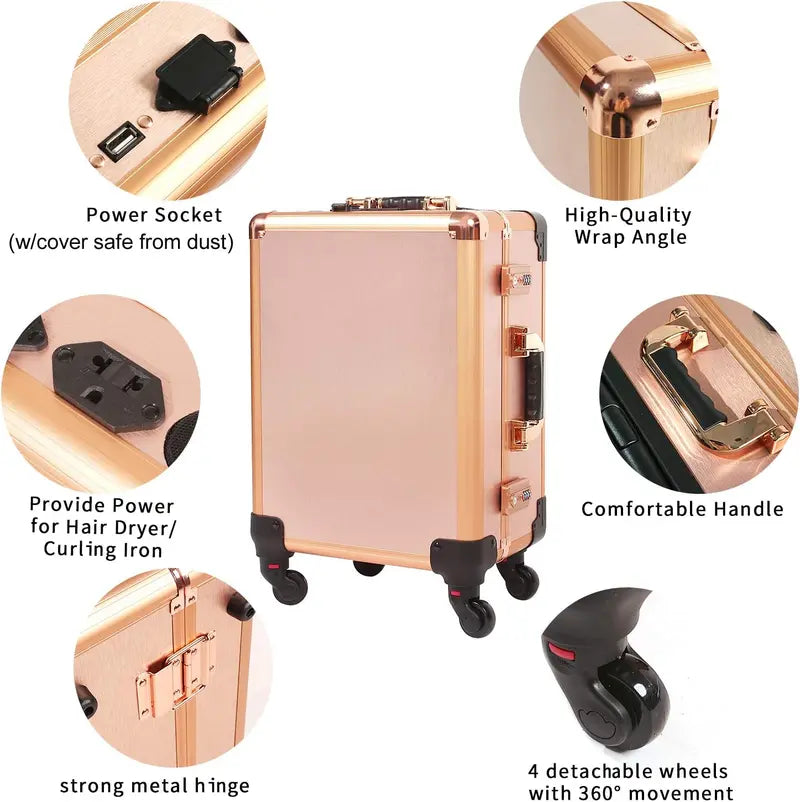 Lighted Makeup Travel Case  Medium-Sized Cosmetic Organizer with Code Lock, Built-in Speaker & Mirror