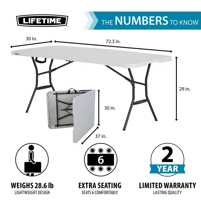 Lifetime 6 ft. Rectangle Commercial Fold-In-Half Table  White