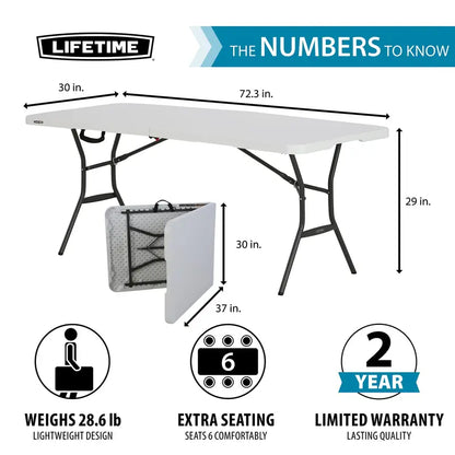 Lifetime 6 ft. Rectangle Commercial Fold-In-Half Table  White