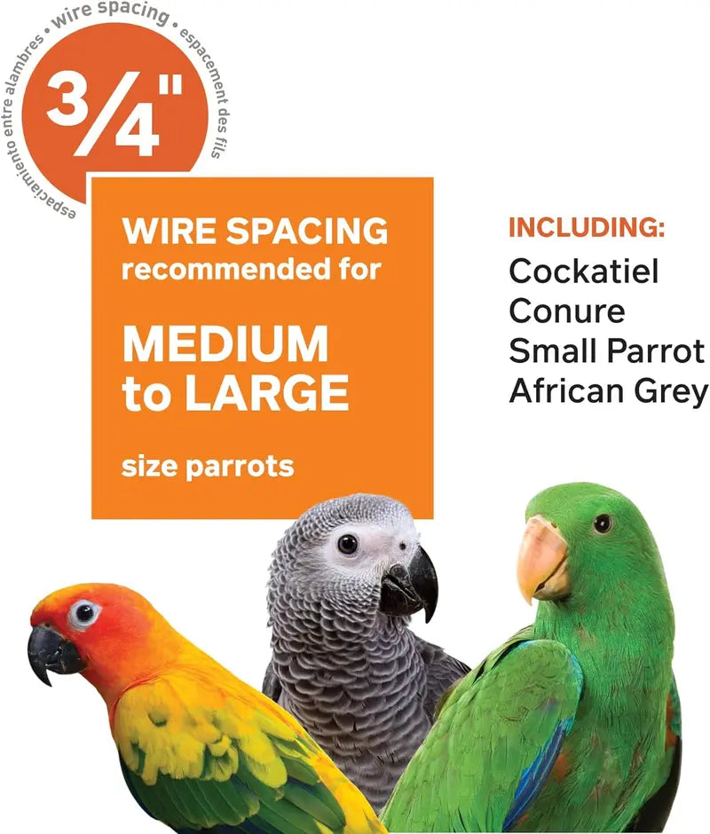 Wrought Iron Select Bird Cage  Chalk White, 36″ x 24″ x 66″, Spacious Avian Habitat