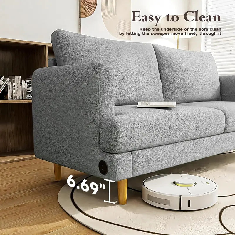 Compact Loveseat Sofa with USB-C Ports  Dark Gray Upholstered Small-Space Couch