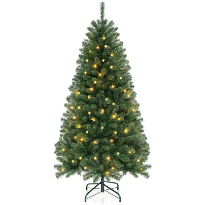 6 ft Pre-Lit Christmas Tree  Hinged Artificial Xmas Tree with 200 Warm White LED Lights