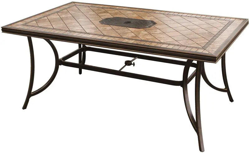 Monaca 7-Piece Aluminum Patio Dining Set  6 Swivel Rocker Chairs + Tile-Top Table, Rust-Resistant Bronze Finish
