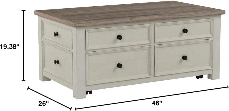Ashley Bolanburg Lift-Top Coffee Table with Storage Drawers  Antique Cream and Brown Finish