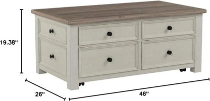 Ashley Bolanburg Lift-Top Coffee Table with Storage Drawers  Antique Cream and Brown Finish