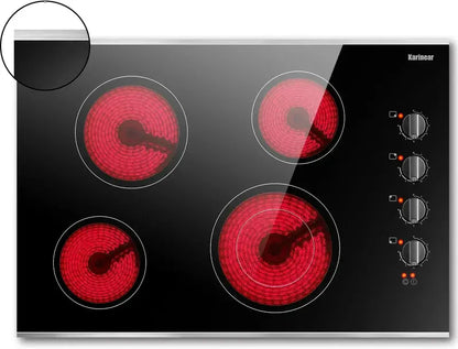Karinear 30-Inch 4-Burner Ceramic Electric Cooktop  Sleek Built-in Radiant Stove Top for Modern Kitchens