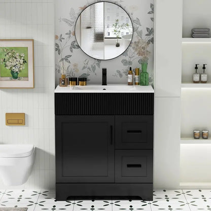 Wavy Line Bathroom Vanity Set  30″, 36″, 48″ Options with Pre-Installed Sink & Faucet