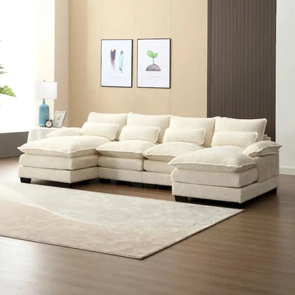 Cloud-Chenille U-Shaped Sectional Sofa  Modern Modular Sleeper Couch with Double Chaise and Bouclé Fabric Options