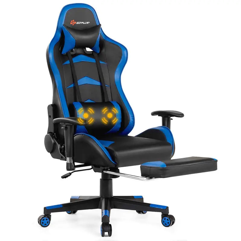 Ergonomic Massage Gaming Chair with Reclining Backrest, Adjustable Seat Height, and Contoured Handrails