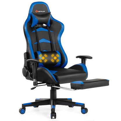 Ergonomic Massage Gaming Chair with Reclining Backrest, Adjustable Seat Height, and Contoured Handrails