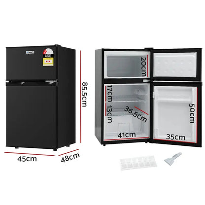 Devanti 80L Bar Fridge  Compact Black Mini Refrigerator & Freezer Combo