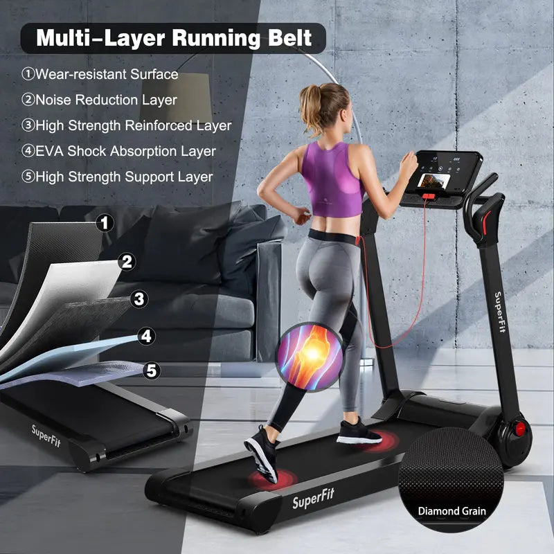Electric Folding Treadmill  2.25HP Superfit Model with Bright LED Display and Space-Saving Design