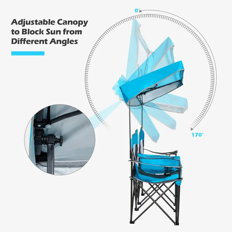 Dual-Person Camping Chair with Integrated Shade Canopy