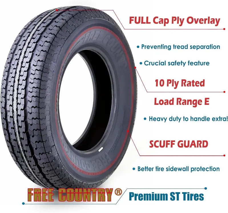 Heavy-Duty ST205/75R15 Trailer Tire Set (4)  10-Ply Load Range E with Scuff Guard