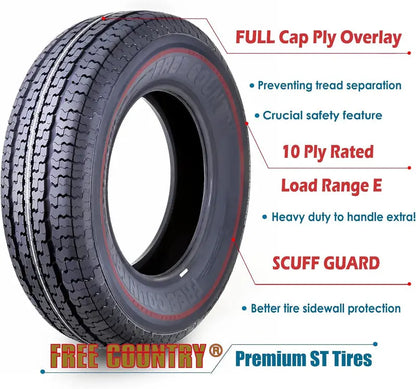 Heavy-Duty ST205/75R15 Trailer Tire Set (4)  10-Ply Load Range E with Scuff Guard
