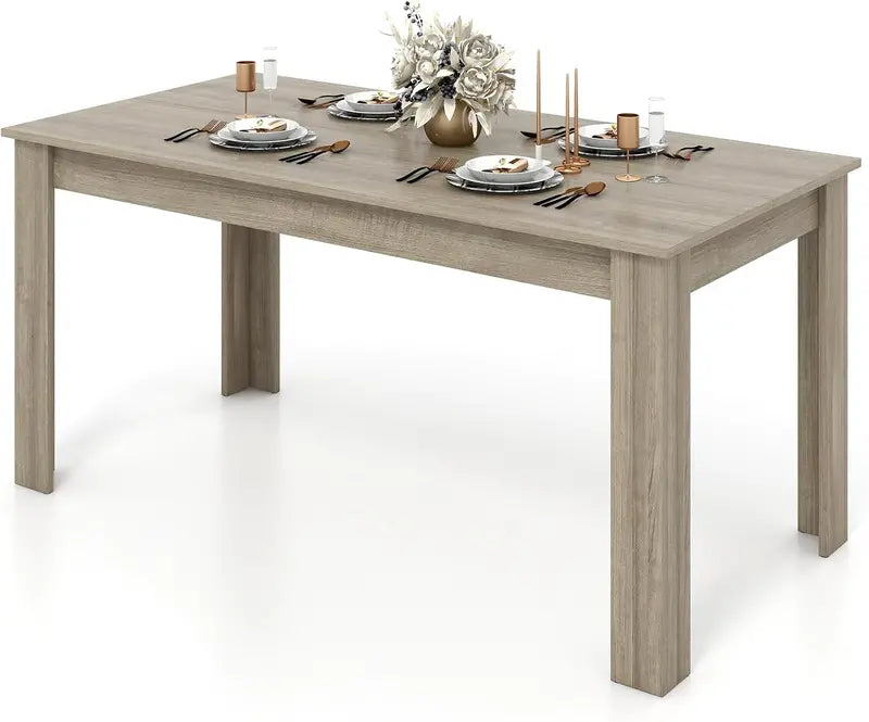 63-Inch Rectangular Farmhouse Dining Table for 6-8, Black Wood Kitchen Table with 330-LB Weight Capacity
