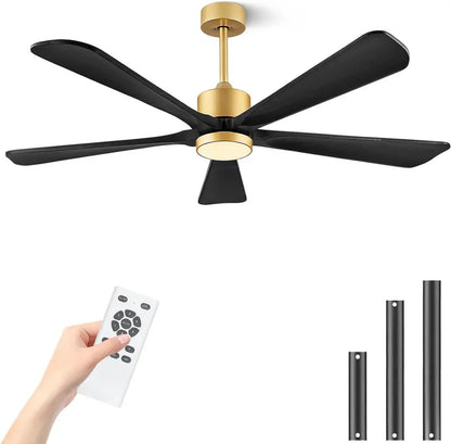60-Inch Outdoor Ceiling Fan with Integrated LED Light & Remote  Modern DC Motor, 5 Wood Blades, 6-Speed Reversible (Dark Brown)