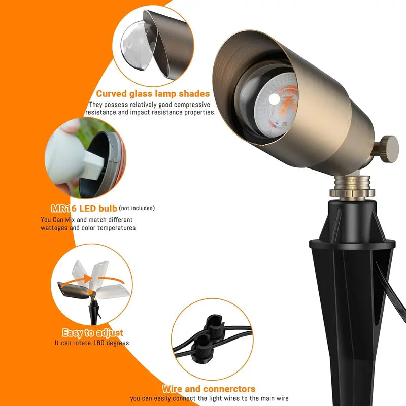 12-Pack Brass Landscape Uplights  12V Low-Voltage LED Spotlights for Gardens, Patios & Pathways (Bulbs Not Included)