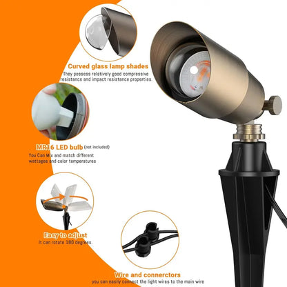 12-Pack Brass Landscape Uplights  12V Low-Voltage LED Spotlights for Gardens, Patios & Pathways (Bulbs Not Included)