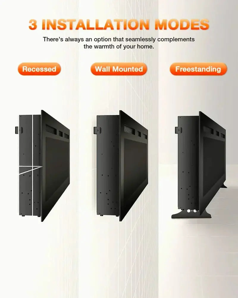 60-Inch Wall-Mounted Electric Fireplace Heater with Timer  Fits Inside TV Stand or Recessed Setup