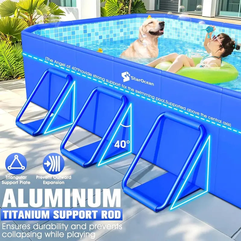 Large Foldable Hard-Shell Swimming Pool  Collapsible Backyard Pool for Kids & Adults (115″ x 66″ x 20″)
